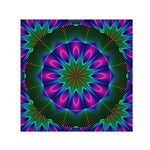 Star Of Leaves, Abstract Magenta Green Forest Small Satin Scarf (Square)