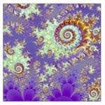 Sea Shell Spiral, Abstract Violet Cyan Stars Large Satin Scarf (Square)
