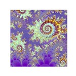 Sea Shell Spiral, Abstract Violet Cyan Stars Small Satin Scarf (Square)