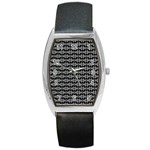 Black White Tiki Pattern Barrel Style Metal Watch