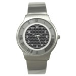 Black White Tiki Pattern Stainless Steel Watch