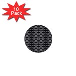 Black White Tiki Pattern 1  Mini Buttons (10 pack) 