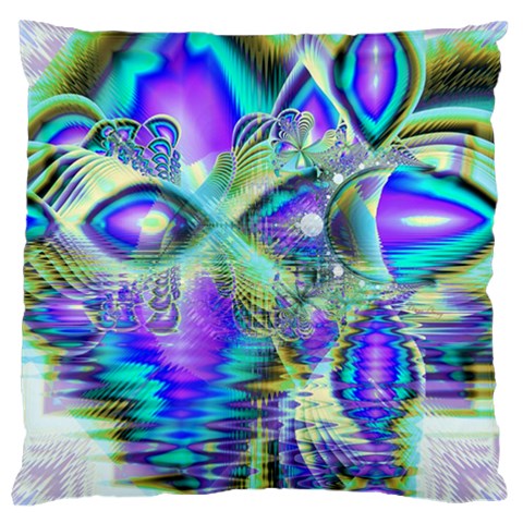 Abstract Peacock Celebration, Golden Violet Teal Large Flano Cushion Case (Two Sides) from ZippyPress Front