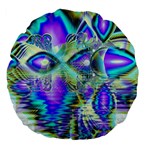 Abstract Peacock Celebration, Golden Violet Teal Large 18  Premium Flano Round Cushions