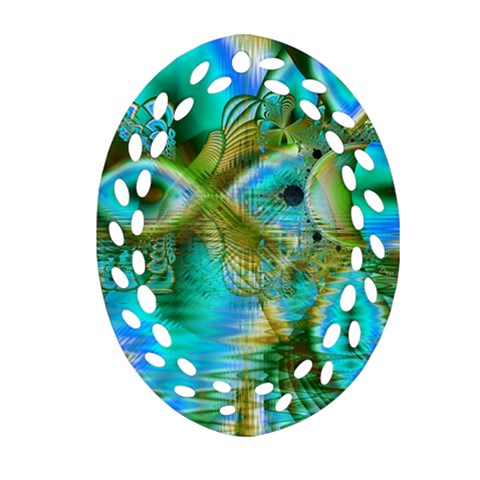 Crystal Gold Peacock, Abstract Mystical Lake Ornament (Oval Filigree)  from ZippyPress Front