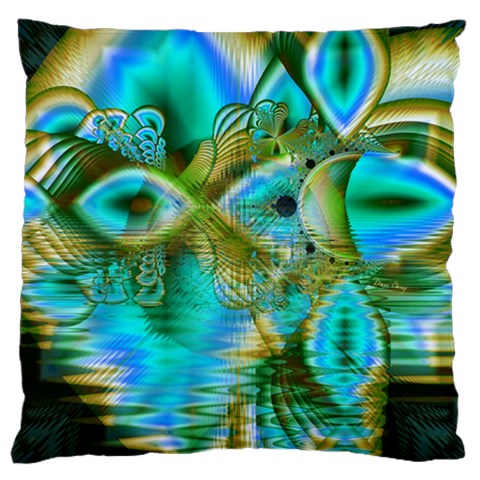 Crystal Gold Peacock, Abstract Mystical Lake Large Flano Cushion Case (Two Sides) from ZippyPress Front