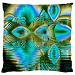 Crystal Gold Peacock, Abstract Mystical Lake Large Flano Cushion Case (Two Sides)