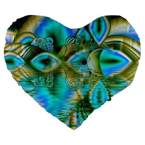 Crystal Gold Peacock, Abstract Mystical Lake Large 19  Premium Flano Heart Shape Cushions from ZippyPress Front