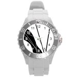 White and Black  Round Plastic Sport Watch (L)
