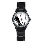 White and Black  Stainless Steel Round Watch