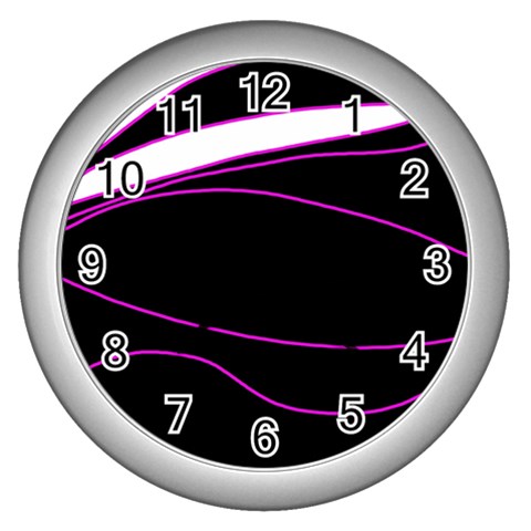 Purple, white and black lines Wall Clocks (Silver)  from ZippyPress Front