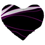 Purple, white and black lines Large 19  Premium Flano Heart Shape Cushions