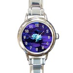 Lotus Flower Magical Colors Purple Blue Turquoise Round Italian Charm Watch