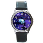 Lotus Flower Magical Colors Purple Blue Turquoise Round Metal Watch