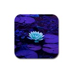 Lotus Flower Magical Colors Purple Blue Turquoise Rubber Square Coaster (4 pack) 