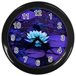 Lotus Flower Magical Colors Purple Blue Turquoise Wall Clocks (Black)