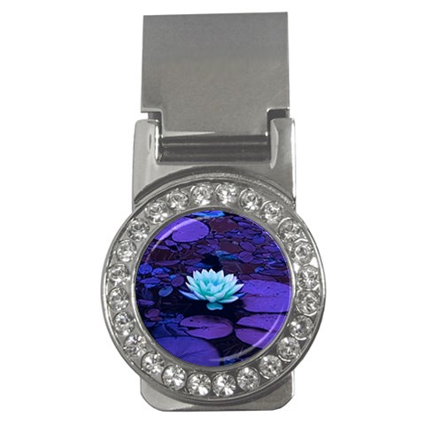 Lotus Flower Magical Colors Purple Blue Turquoise Money Clips (CZ)  from ZippyPress Front