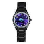 Lotus Flower Magical Colors Purple Blue Turquoise Stainless Steel Round Watch