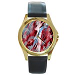 Blue and red smoke Round Gold Metal Watch
