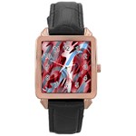 Blue and red smoke Rose Gold Leather Watch 