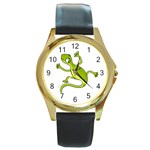 Green lizard Round Gold Metal Watch