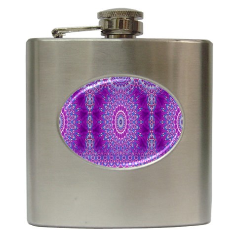 India Ornaments Mandala Pillar Blue Violet Hip Flask (6 oz) from ZippyPress Front