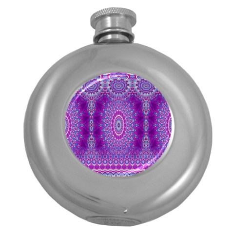 India Ornaments Mandala Pillar Blue Violet Round Hip Flask (5 oz) from ZippyPress Front