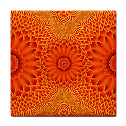 Lotus Fractal Flower Orange Yellow Tile Coasters from ZippyPress Front
