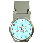 Happy holidays blue pattern Money Clip Watches