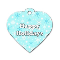 Happy holidays blue pattern Dog Tag Heart (Two Sides) from ZippyPress Front