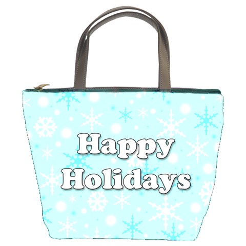 Happy holidays blue pattern Bucket Bags from ZippyPress Front