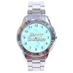Happy holidays blue pattern Stainless Steel Analogue Watch