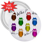 Cute owls - Who? 3  Buttons (100 pack) 