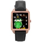 Who is a witch? - green Rose Gold Leather Watch 