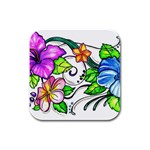Tropical Hibiscus Flowers Rubber Square Coaster (4 pack) 