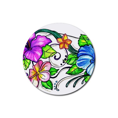 Tropical Hibiscus Flowers Rubber Coaster (Round)  from ZippyPress Front