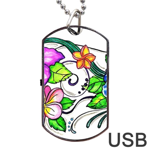 Tropical Hibiscus Flowers Dog Tag USB Flash (One Side) from ZippyPress Front