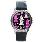 Pink playful Xmas Round Metal Watch