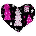 Pink playful Xmas Large 19  Premium Flano Heart Shape Cushions