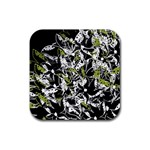 Green floral abstraction Rubber Coaster (Square) 