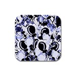 Blue abstract floral design Rubber Square Coaster (4 pack) 
