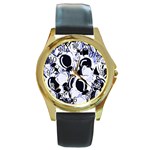 Blue abstract floral design Round Gold Metal Watch