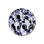 Blue abstract floral design Rubber Round Coaster (4 pack) 