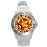 Elegant Gold Copper Shiny Elegant Christmas Star Round Plastic Sport Watch (L)