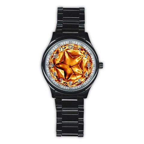 Elegant Gold Copper Shiny Elegant Christmas Star Stainless Steel Round Watch from ZippyPress Front