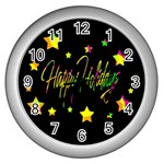 Happy Holidays 4 Wall Clocks (Silver) 