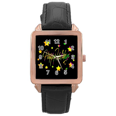 Happy Holidays 4 Rose Gold Leather Watch  from ZippyPress Front