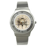 Awesome Skull With Flowers And Grunge Stainless Steel Watch