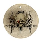 Awesome Skull With Flowers And Grunge Ornament (Round) 