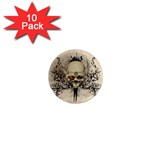 Awesome Skull With Flowers And Grunge 1  Mini Magnet (10 pack) 